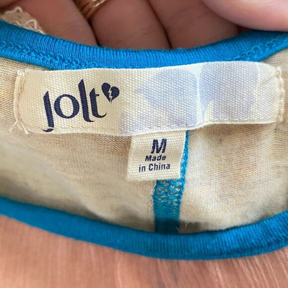 JOLT Sheer Front Casual Long Sleeve Shirt Size Medium Cream Pink - Picture 4 of 5